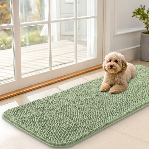 OLANLY Dog Door Mat for Muddy Paws 47x17, Super Absorbent Chenille Mud Mat