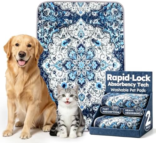 Yoofoss Washable Pee Pads for Dogs and Cats, Super Absorbent Reusable Dog Training Pads with Waterproof, Non-Slip Backing, Medallion Blue, 24x36 Inch,2 Pack