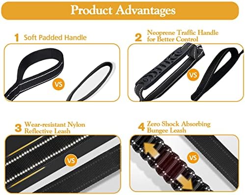 Heavy Duty Bungee Dog Leash with Locking Carabiner for Large Dogs