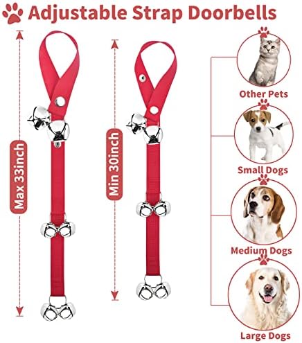2 Pack Dog Doorbells, Pet Training Bells for Go Outside Potty Training and Communication Device Large Loud Dog Bell Cat Puppy Interactive Toys Adjustable Strap Door Bell (Red)