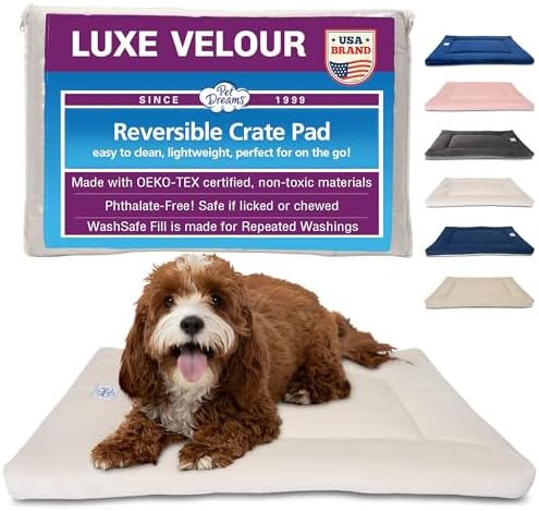Pet Dreams Dog Crate Pad - Washable Kennel Mat, Crate Pads for Dog Cages, Non-Toxic, Flat Indoor Cat Bed, Fits iCrate 18, 24, 30, 36, 42, 48 Inches (Ivory, Small, 24")