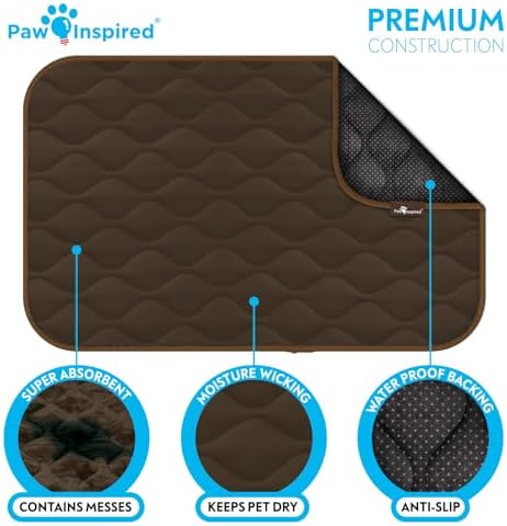 Paw Inspired Washable Padded Crate Mats for Dogs, Dark Brown, 41x28 Inch