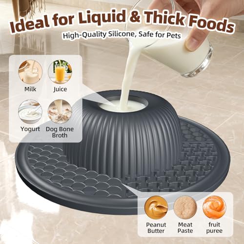 2-in-1 Dog Slow Feeder Bowl & Lick Mat with 2 Rotatable Balls, No-Slip Silicone Anxiety Relief Treat Mat for Dogs & Cats, Dishwasher Safe (Gray)