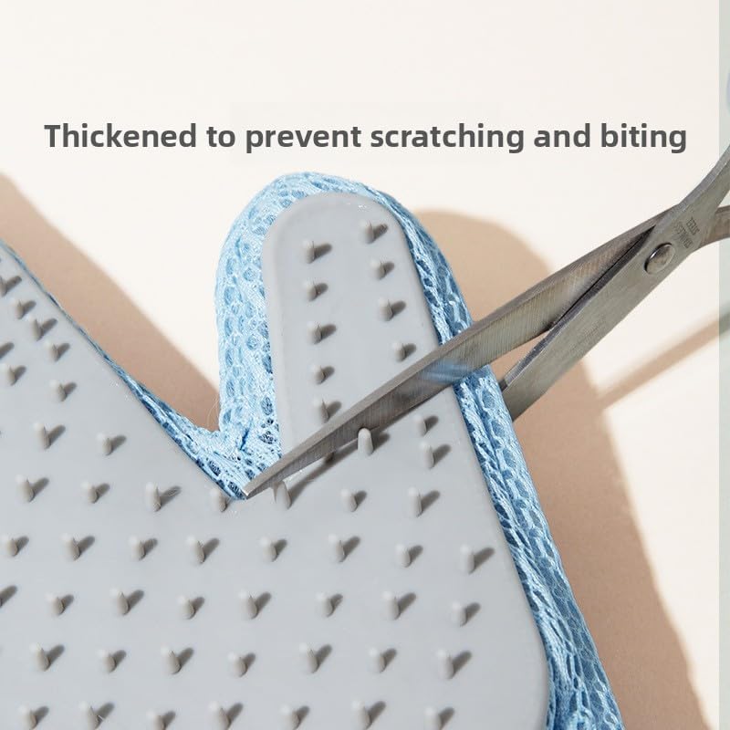 Double-Sided Cat Grooming Glove, Silicone Pet Hair Remover and Massage Brush, Right-Hand Blue Deshedding Mitt for Cats and Dogs, Bathing and Daily Grooming