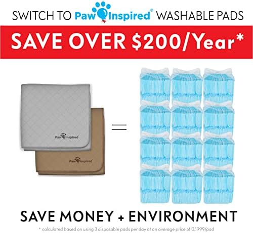 Paw Inspired Washable Pee Pads for Dogs, 41x41 Inch, 2 Pack
