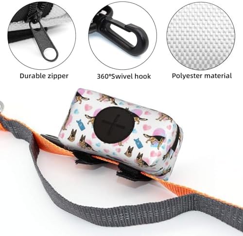 Waterproof Dog Poop Bag Dispenser Funny German Shepherd Love, Waste Bag Holder with Carabiner Clip