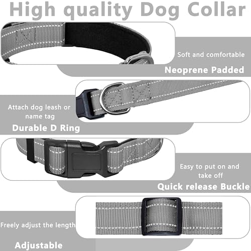 Seyezo Reflective Dog Collar, Soft Neoprene Padded Collar(Gray, XL)