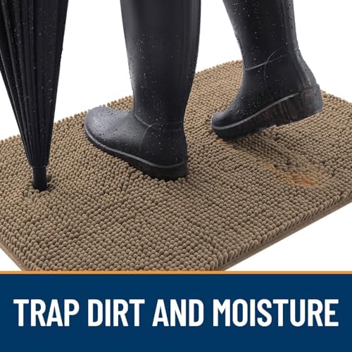 OLANLY Dog Door Mat for Muddy Paws 30x17, Super Absorbent Chenille Mud Mat