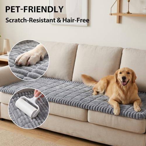 Fixwal Waterproof Flannel Dog Couch Cover, 27.6" x 94.5", Light Gray