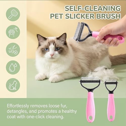 Double‑Sided Pet Grooming Brush, 2026 Upgraded Undercoat Rake for Long Haired Dogs & Cats, Multi‑Functional Dematting Comb Deshedding Tool, Mat Remover Detangler for Home Grooming (2, Blue L+M)