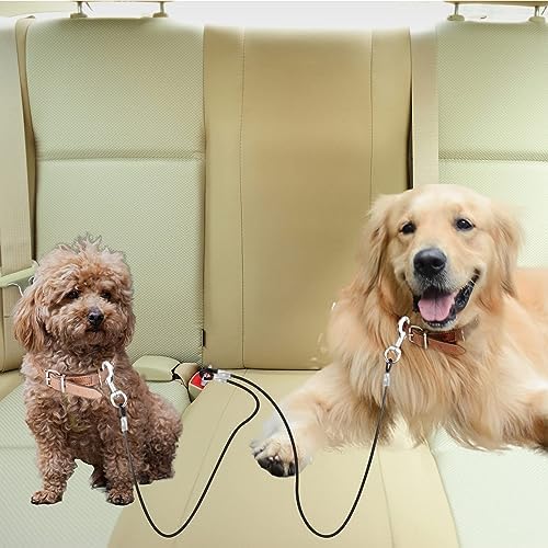 Dog Seat Belt Harness for Car,2pcs Dog Seatbelt of Coated Wire Leash Safety Restraint,No Chew Tether Cable Vehicle Dogs Accessories,Double Clips & Latch (2-in-1 Harness, 32 inch/80 CM)