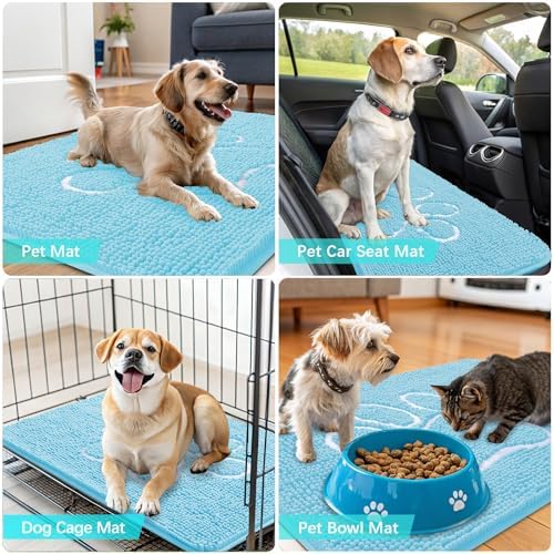 OLANLY Dog Door Mat for Muddy Paws 36x24, Paw Print Design Chenille Mud Mat