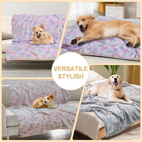 3 Pack Blanket for Large Dogs Soft Reversible Cute Paw 40"x31"