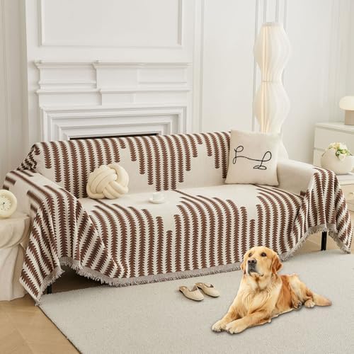 HAOMAIJIA Boho Sofa Covers Couch Covers for 2 Cushion Couch Sofa Pet Friendly Soft Thick Non Slip Couch Cover for Dogs Washable Sectional Couch Covers L Shape Furniture Protector (Brown, 71"x102")