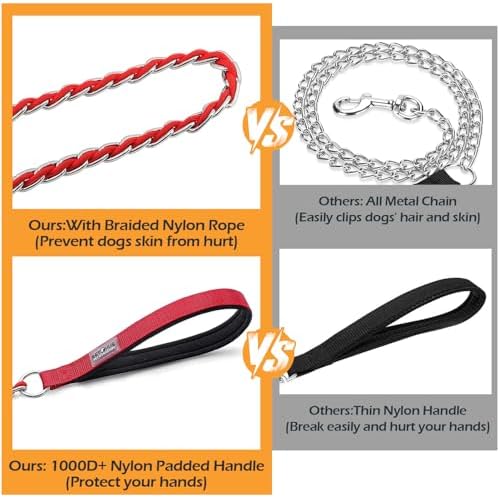 Chain Dog Leash, Bite-Proof Metal Leash, with Padded Handle