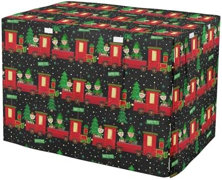 Kigai Christmas Train Dog Crate Cover Oxford Fabric Windproof Waterproof Kennel Cover with Breathable Mesh & Roll-Up Panels, Fit for 41 in Cage, Washable