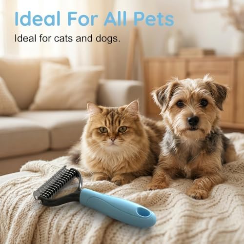 Pet Grooming Tool, 2026 New Undercoat Rake Deshedding Brush for Dogs & Cats, Double Sided Dematting Comb for Detangling Long Matted Fur (Blue, Large)
