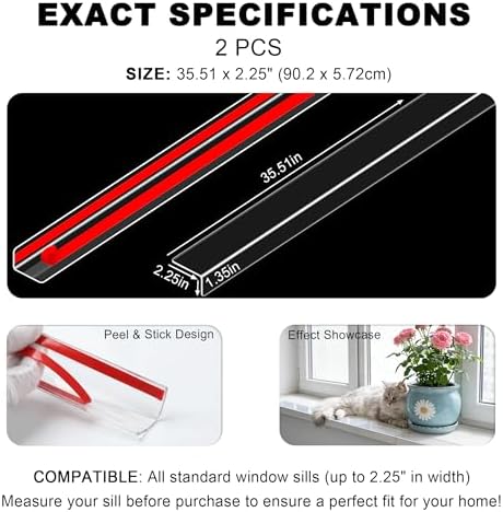 Window Sill Protector, 2-Pack Transparent Pet Window Guard & Scratch-Resistant Cover – Heavy Duty Protection from Cat and Dog Claws Chewing for Plants 35.5 '' x 2.2''