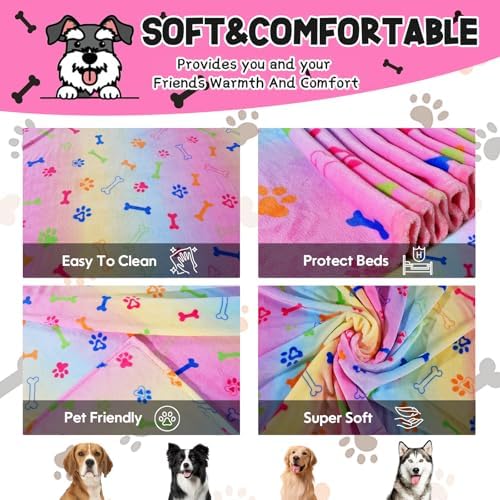 Rezutan Upgraded Flannel Blankets for Large Dogs & Cats, Rainbow 80" x 60"