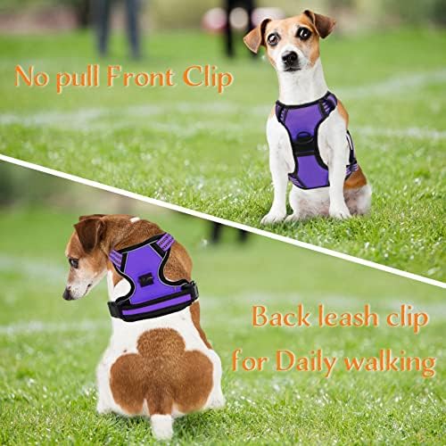 No Pull Dog Harness for Small Medium Large Dogs Adjustable Reflective Pet Vest with Front Clip Padded Harness for Dogs Easy Control Handle Best for Outdoor Training and Walking Purple XL