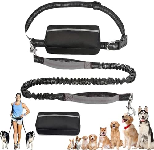 Upliftjoys Dog Leash, Upliftjoys Hands Free Dog Leash with Zipper Pouch, Retractable Waist Leashes with Double Padded Handles for Dogs Walking Jogging Running (Gray,Single Rope)