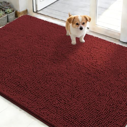 OLANLY Dog Door Mat for Muddy Paws 50x30, Super Absorbent Chenille Mud Mat