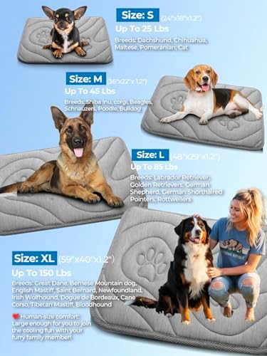 Reversible Dog Cooling Mat for Large Dogs 48"x29" — Thick & Durable Orthopedic Breathable 3D Mesh, Cool-Feel Arc-Chill Fiber (Q-Max>0.5) & Soft Velvet, Machine Washable, Cool Gray