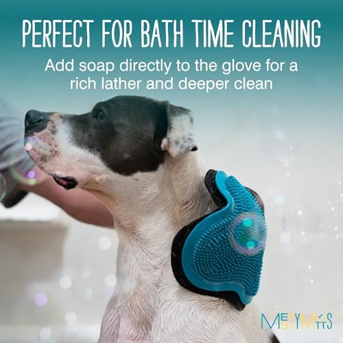 Messy Mutts Reversible Silicone Dog Grooming Glove, Hair Remover, Blue