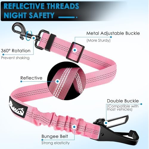 Lukovee Dog Seat Belt, 2 Pack, 3-in-1 Headrest & Seatbelt Clip & Latch