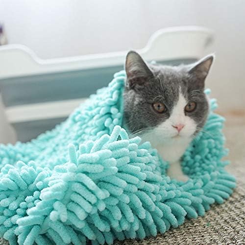 Petlex Dry Dog Towel, Cat Bath Towel, Super Absorbent Quick Dry Microfiber Chenille Shammy Towel with Hand Pockets, Best Pet Drying Towel for Dogs & Cats, 31.5 x 13.8 inch, Blue