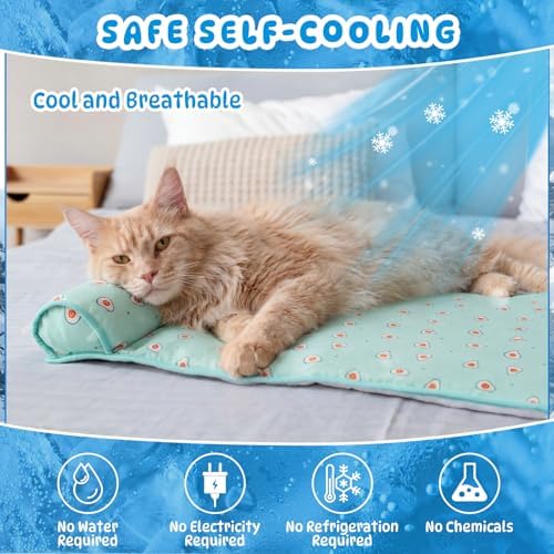 DoubleFill 4 Pack Cooling Pet Mats 23.6" x 31.5" Cooling Dog Beds with Supportive Pillow Self Ice Cool Pads Washable Summer Cat Sleeping Pad with Storage Bag for Summer Crate Floor (Large, Green)