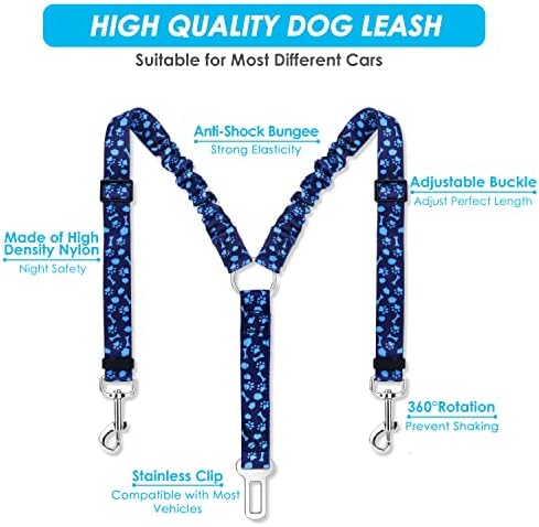 SlowTon Double Dog Seat Belt for Car with Elastic Bungee Buffer, Adjustable