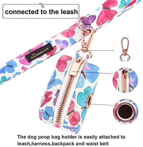 ARING PET Dog Waste Bag Dispenser, Cotton Doggy Poop Bags Holders Attach to Any Leashes, Portable Washable Butterfly Pattern Pet Waste Pouch Dispenser with Metal Zipper