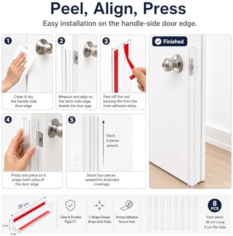 Door Frame Protector Dog Chewing: 8 Pack Clear PC L-Shaped Door Edge Guards, Self-Adhesive Door Gap & Jamb Protector for Dogs Scratching, Chewing, Clawing, 11.8 x 1.18 in Each Side (8, 11.8inch)