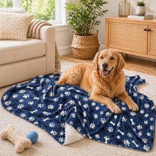 Dog Blanket Waterproof, Reversible Sherpa Fleece Sofa Protector 60x50 Blue
