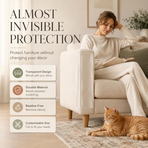 Cat Scratch Furniture Protector, 12 x 197 Inch Clear Couch and Door Guard