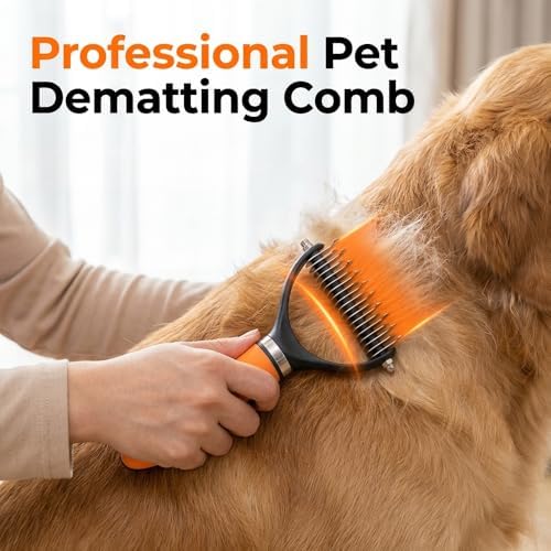 Dual-Sided Pet Grooming Comb for Dogs & Cats, 2026 New 2‑in‑1 Professional Pet Grooming Brush Deshedding Dog Brush, Dematting Comb Undercoat Rake for Dogs Long Haired Pet Grooming Tool (1, Orange)
