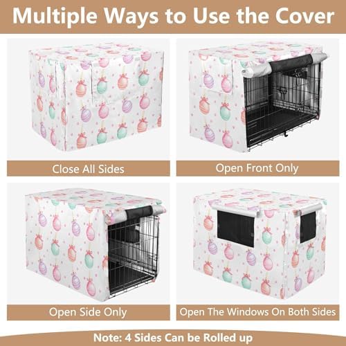 Kigai Christmas Balls Dog Crate Cover Oxford Fabric Windproof Waterproof Kennel Cover with Breathable Mesh & Roll-Up Panels, Fit for 35 in Cage, Washable