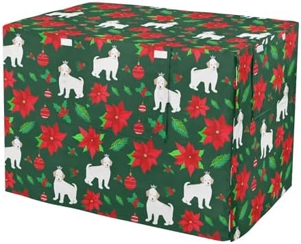 Kigai Christmas Decor Dog Crate Cover Oxford Fabric Windproof Waterproof Kennel Cover with Breathable Mesh & Roll-Up Panels, Fit for 54 in Cage, Washable