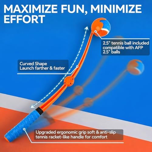 Foldable Dog Ball Launcher with 2.5” Tennis Ball, 25” Long Thrower, Hands-Free Ball Pickup, Outdoor Fetch Toy for Dogs