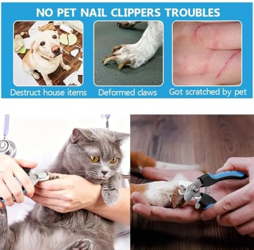 Dog Nail Clipper, Pets Nail Clippers and Trimmers with Safety Guard to Avoid Over-Cutting Toe Nails Cat Claw Trimmer Pet Nail Clipper with Nail File, Flea Tick Combs Brush Grooming for Dogs Cats-3PCS