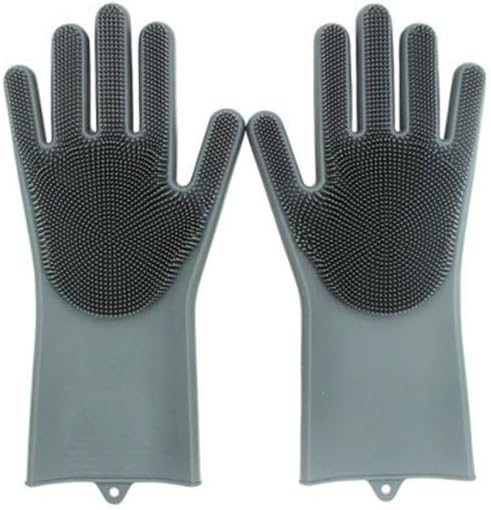 Pet Grooming Gloves Silicone Gloves with High-Density Teeth Enhanced Five Finger Design for Dogs Cats Bathing Massaging (Grey)