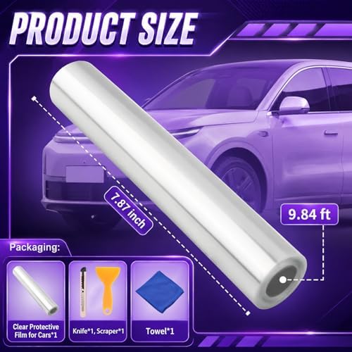 9.84 Ft×7.87 Inch Car Door Protector for Dogs,Clear Invisible Anti-Scratch Car Door Edge Guards with Knife/Scraper/Towel,Waterproof Clear Protective Film for Cars/Truck/SUV