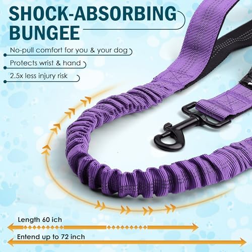 Hands Free Dog Leash with Waist Belt – No-Pull Bungee, Dual Padded Handles & Zipper Pouch for Running, Walking & Training – Adjustable Waist Leash for Large & Medium Dogs