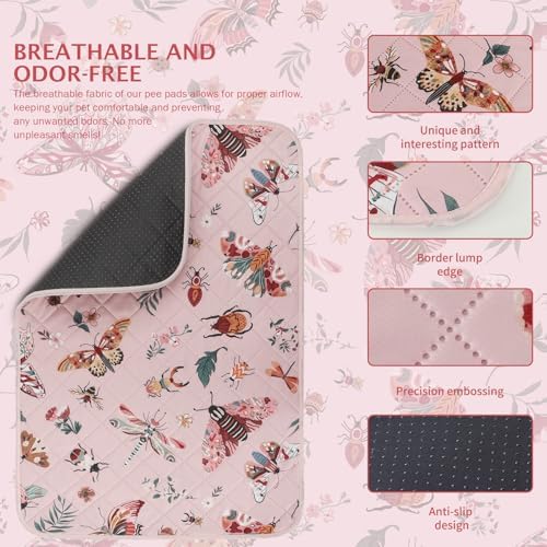 IEUUMLER Washable Pee Pads for Dogs, 2 Pack Insect Pattern Reusable Waterproof Puppy Potty Pads, Non-Slip Absorbent Pet Training Pads for Playpen Crate Bed EU014