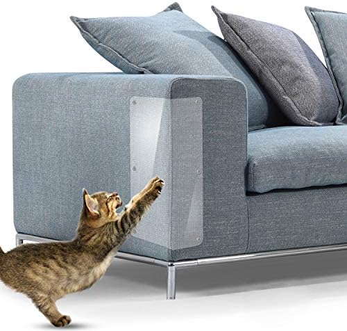 In hand Cat Scratch Furniture, 2PCS Clear Premium Heavy Duty Flexible Vinyl Protector Dog Cat Claw Guards with Pins No Adhesive, Stops Scratching Pets Furniture Protector