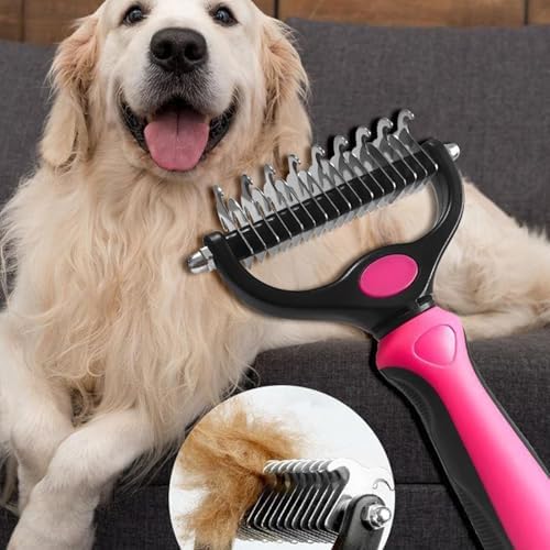 Pet Grooming Tool, Double Sided Undercoat Rake & Dematting Comb for Dogs and Cats, Deshedding Grooming Comb Fur Brush, Double Sided Shedding Brush