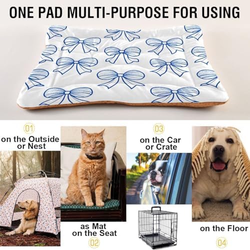Bow Tie Anti-Slip Washable Dog Crate Mat - Soft Pet Pad Kennel Bed for Small Dogs and Cats