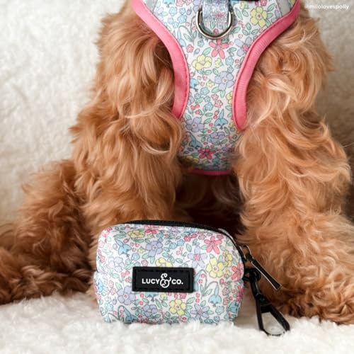Lucy & Co. Ditsy Daydream Dog Poop Bag Holder and Dispenser, Clips to Leash, Water-Repellent Neoprene, Includes Refill Roll