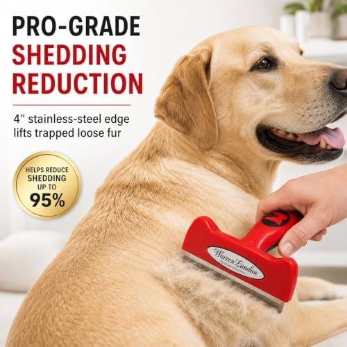 Warren London Deshedding Brush for Large Short Hair Dogs, 4 Inch